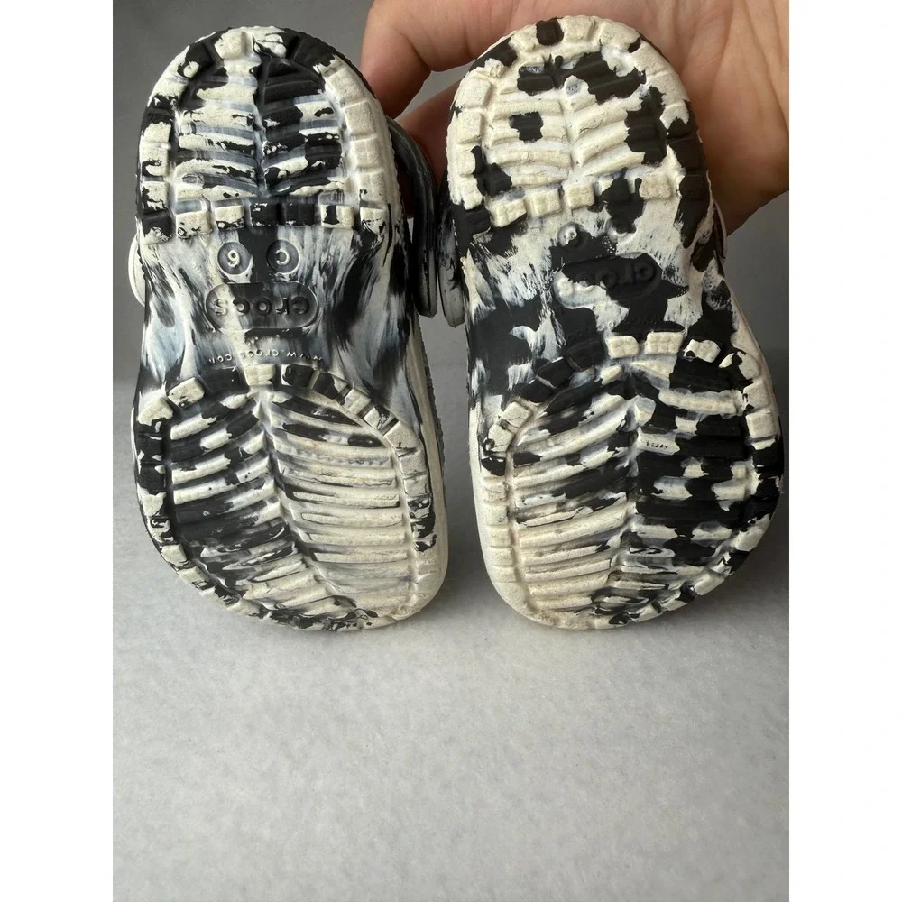 Crocs Kids Classic Marbled Clog Black White Marble Mickey Mouse Dinosaur Size C6